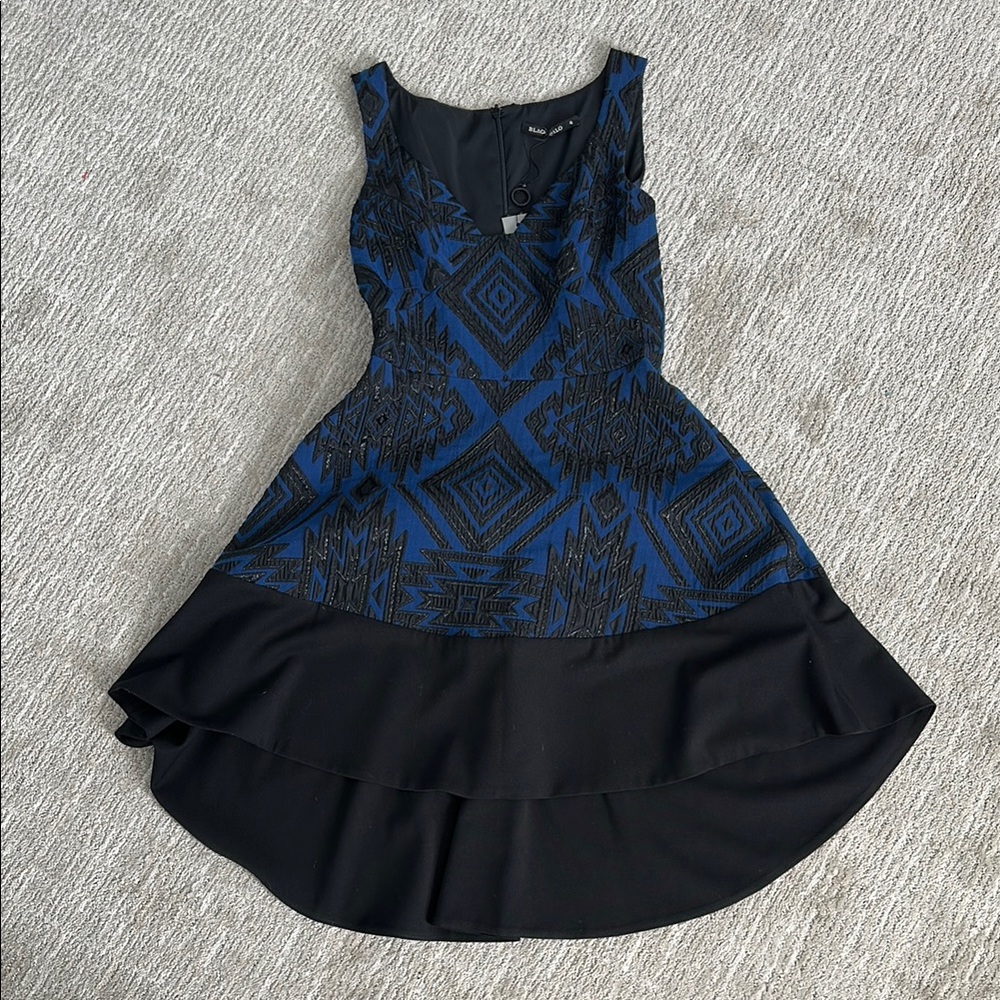 Black Halo Elegant Blue and Black Patterned Dress